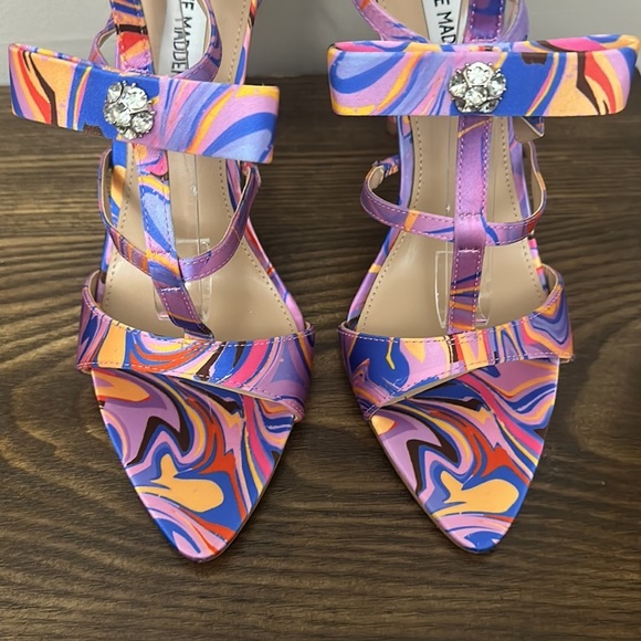 NEW Steve Madden Sinclair Satin Bow Strappy Rhinestone Heels - Picture 3 of 10